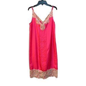 Y2K Hot Pink Silk Babydoll Slip Dress 1920s Style Tuxedo Pleated XS